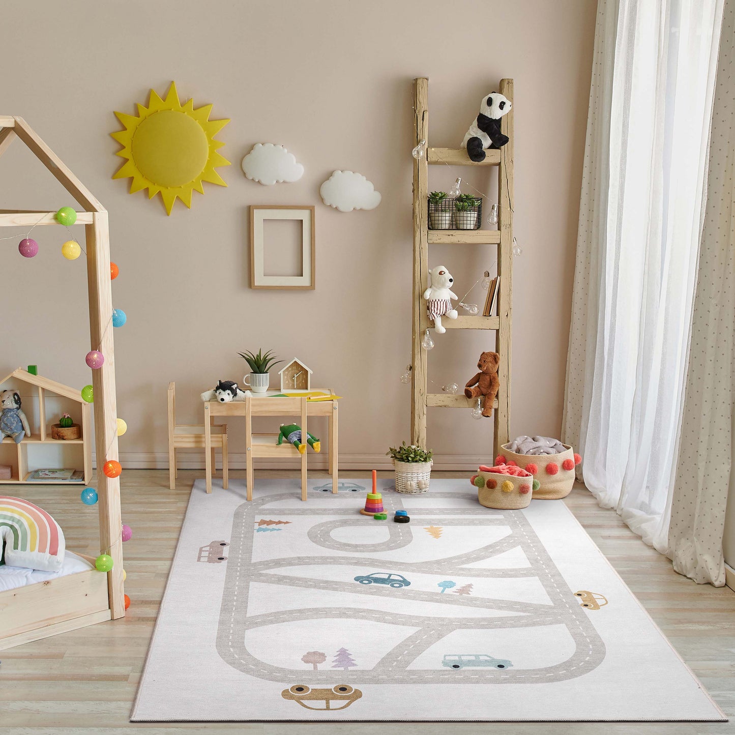 Playful Roads Modern Grey Flat-Weave Washable Area Rug W-KD-19A