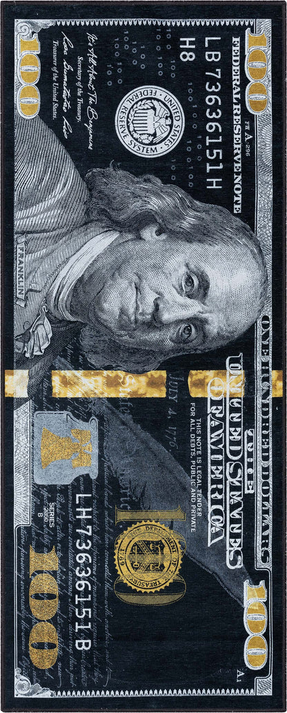 New Hundred Dollar Bill Black Rug W-MN-01B