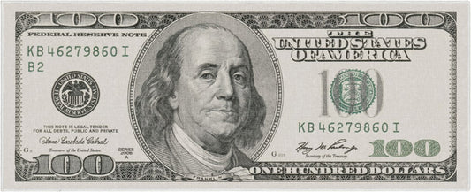Classic Hundred Dollar Bill 2006A Green Flat-Weave Washable Novelty Runner Rug W-MN-03A