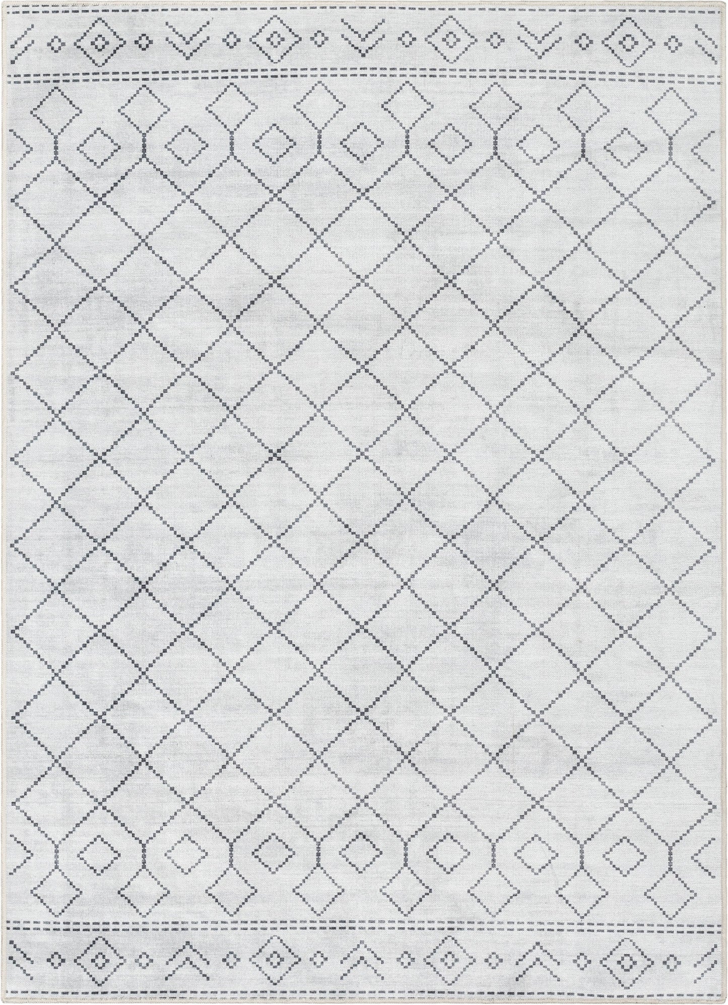 Anastasia Moroccan Trellis Pattern Ivory Grey Flat-Weave Washable Area Rug W-MR-01A