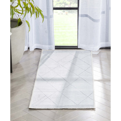 Bryn Moroccan Lattice Trellis Ivory Grey Flat-Weave Washable Area Rug W-MR-02A