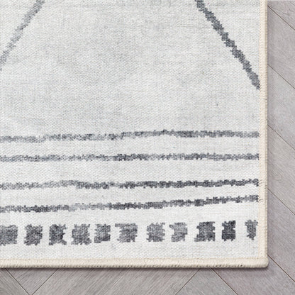Bryn Moroccan Lattice Trellis Ivory Grey Flat-Weave Washable Area Rug W-MR-02A