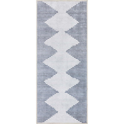 Bree Moroccan Diamond Stripes Ivory Grey Flat-Weave Washable Area Rug W-MR-03A