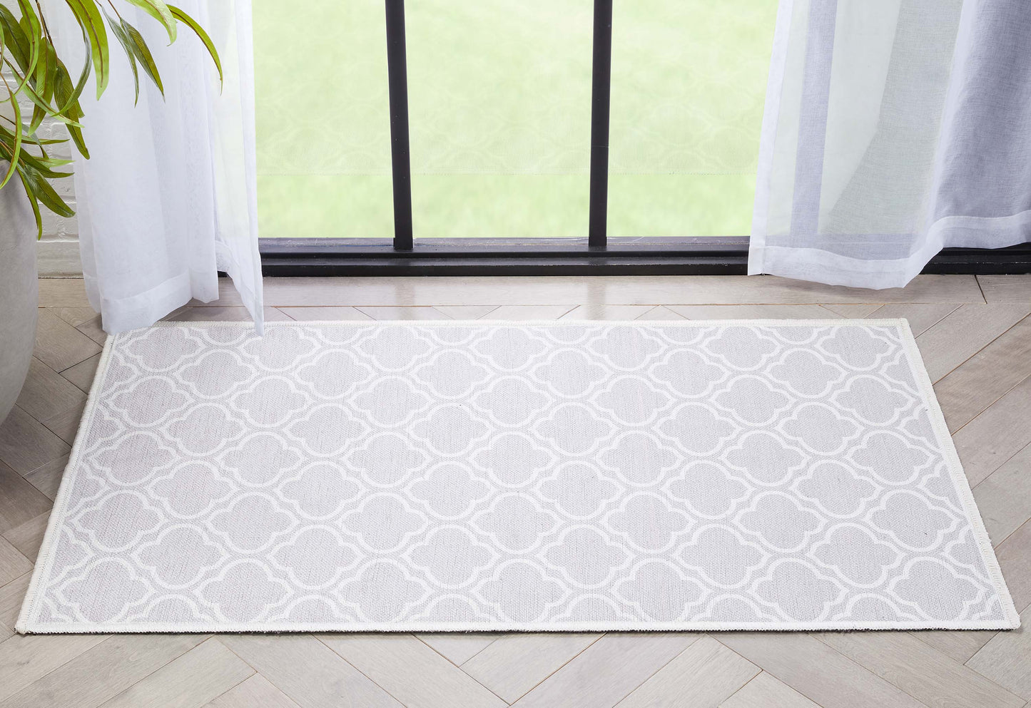 Lattice Moroccan Trellis Grey Washable Rug W-MR-04B