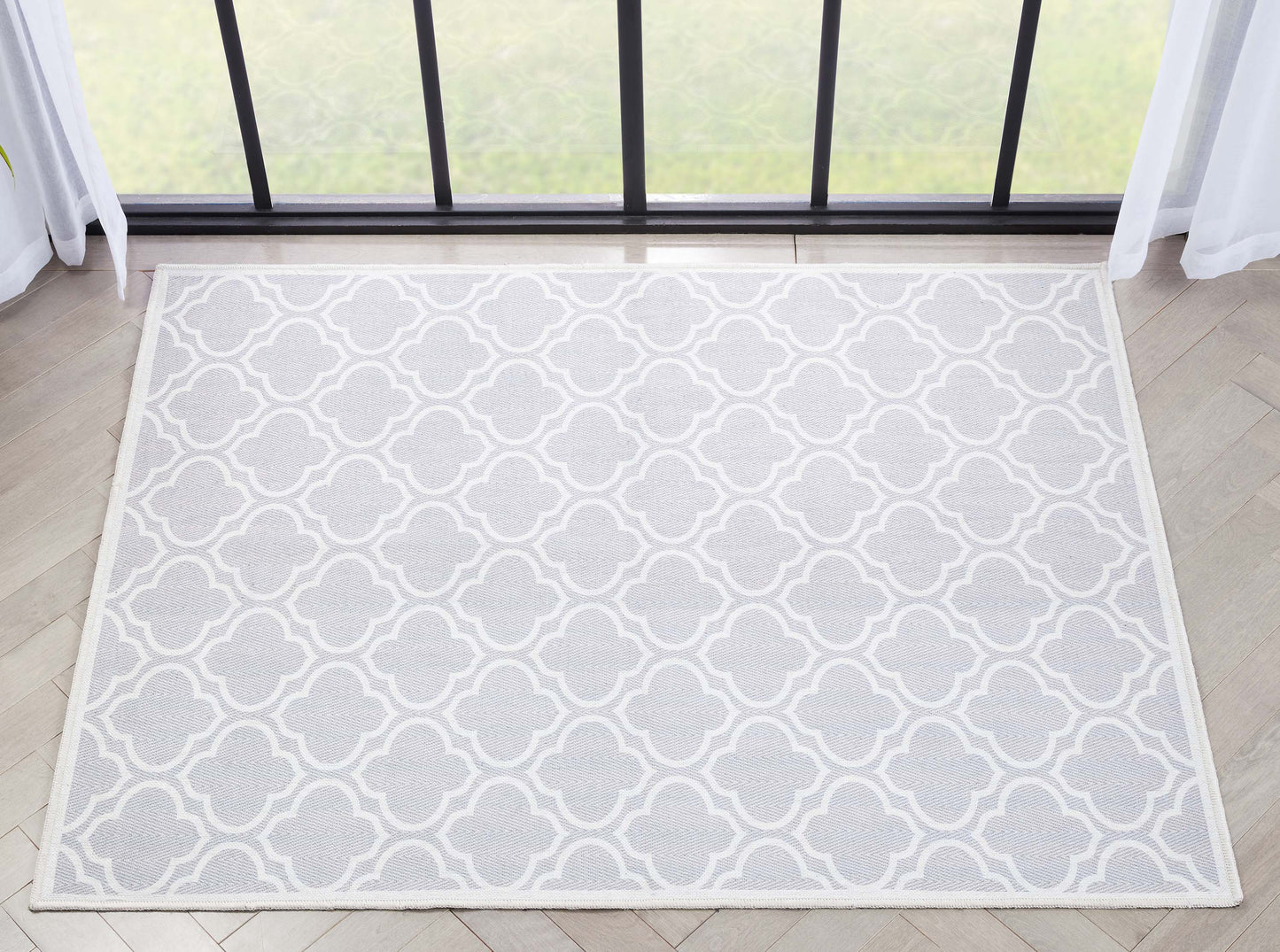 Lattice Moroccan Trellis Grey Washable Rug W-MR-04B