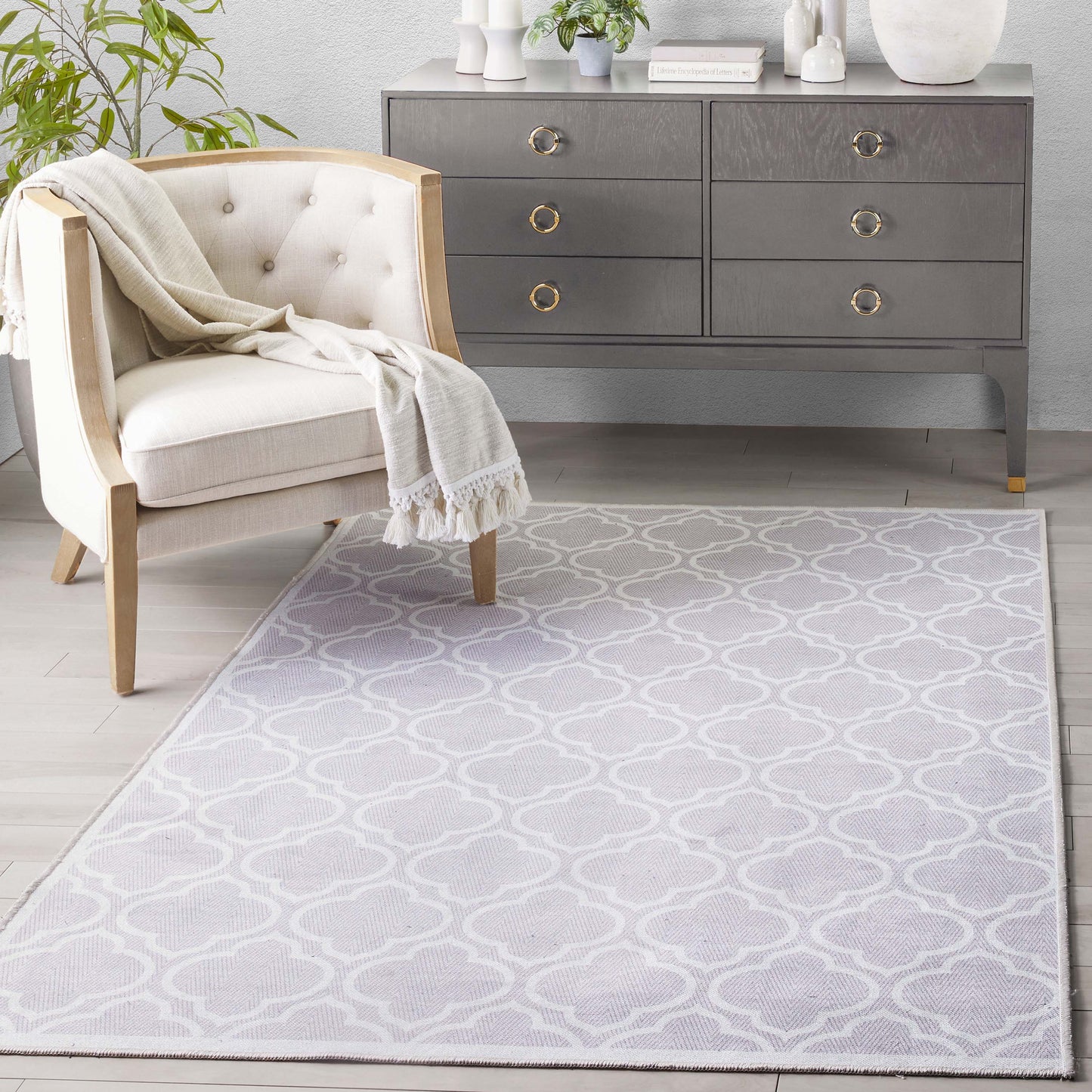 Lattice Moroccan Trellis Grey Washable Rug W-MR-04B