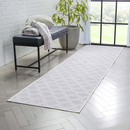 Lattice Moroccan Trellis Grey Washable Rug W-MR-04B