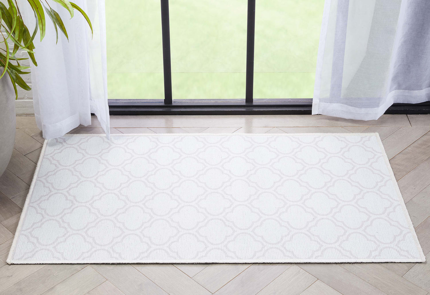 Lattice Moroccan Trellis Ivory Washable Rug W-MR-04C