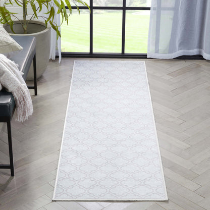 Lattice Moroccan Trellis Ivory Washable Rug W-MR-04C