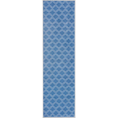 Lattice Moroccan Trellis Blue Washable Rug W-MR-04E