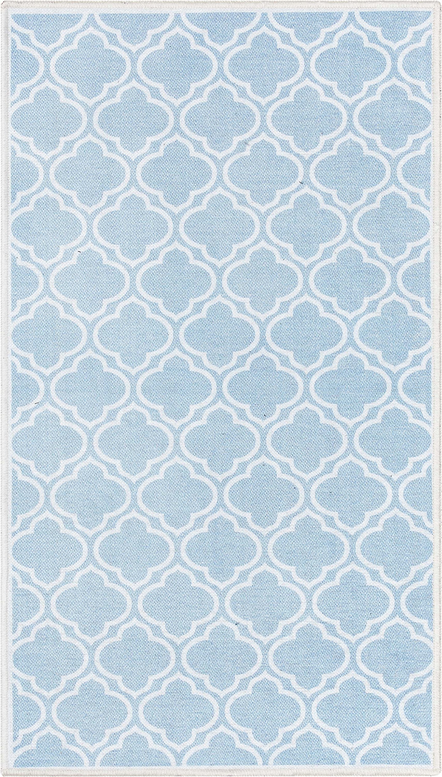 Lattice Moroccan Trellis Light Blue Ivory Washable Rug W-MR-04G