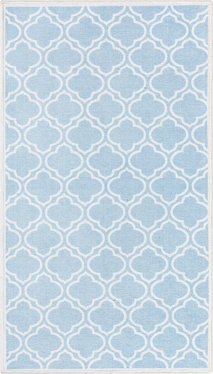 Lattice Moroccan Trellis Light Blue Ivory Washable Rug W-MR-04G