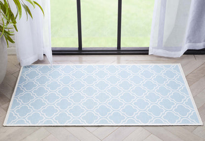 Lattice Moroccan Trellis Light Blue Ivory Washable Rug W-MR-04G