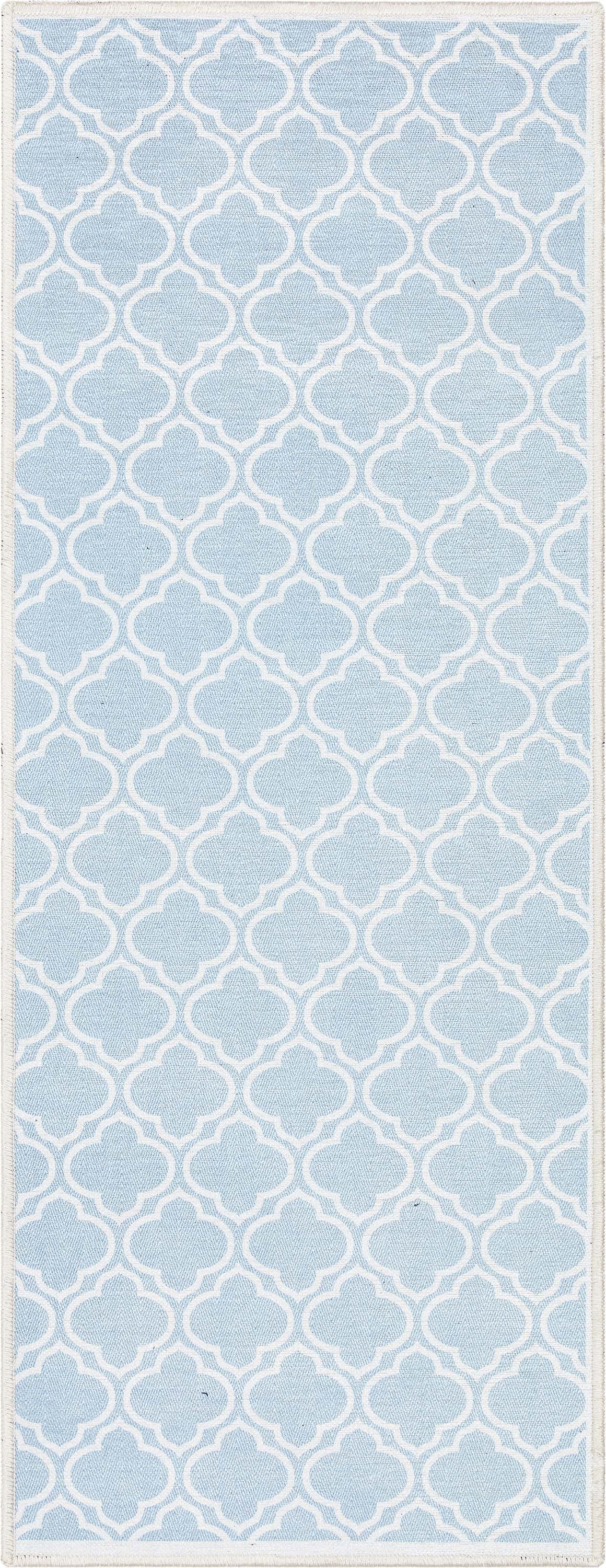 Lattice Moroccan Trellis Light Blue Ivory Washable Rug W-MR-04G