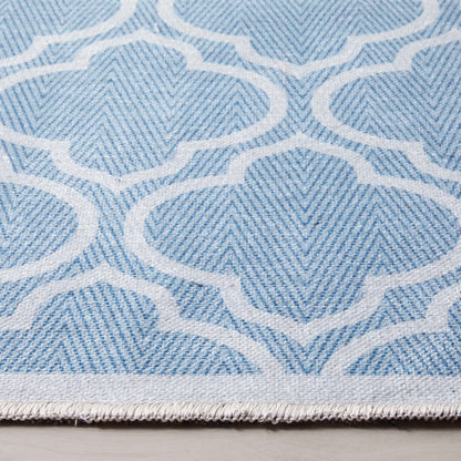 Lattice Moroccan Trellis Light Blue Ivory Washable Rug W-MR-04G