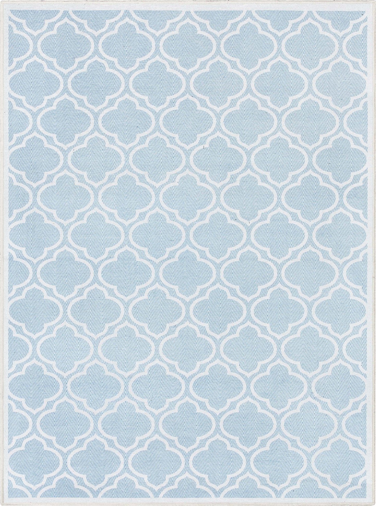 Lattice Moroccan Trellis Light Blue Ivory Washable Rug W-MR-04G