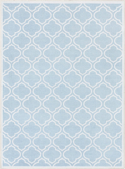 Lattice Moroccan Trellis Light Blue Ivory Washable Rug W-MR-04G