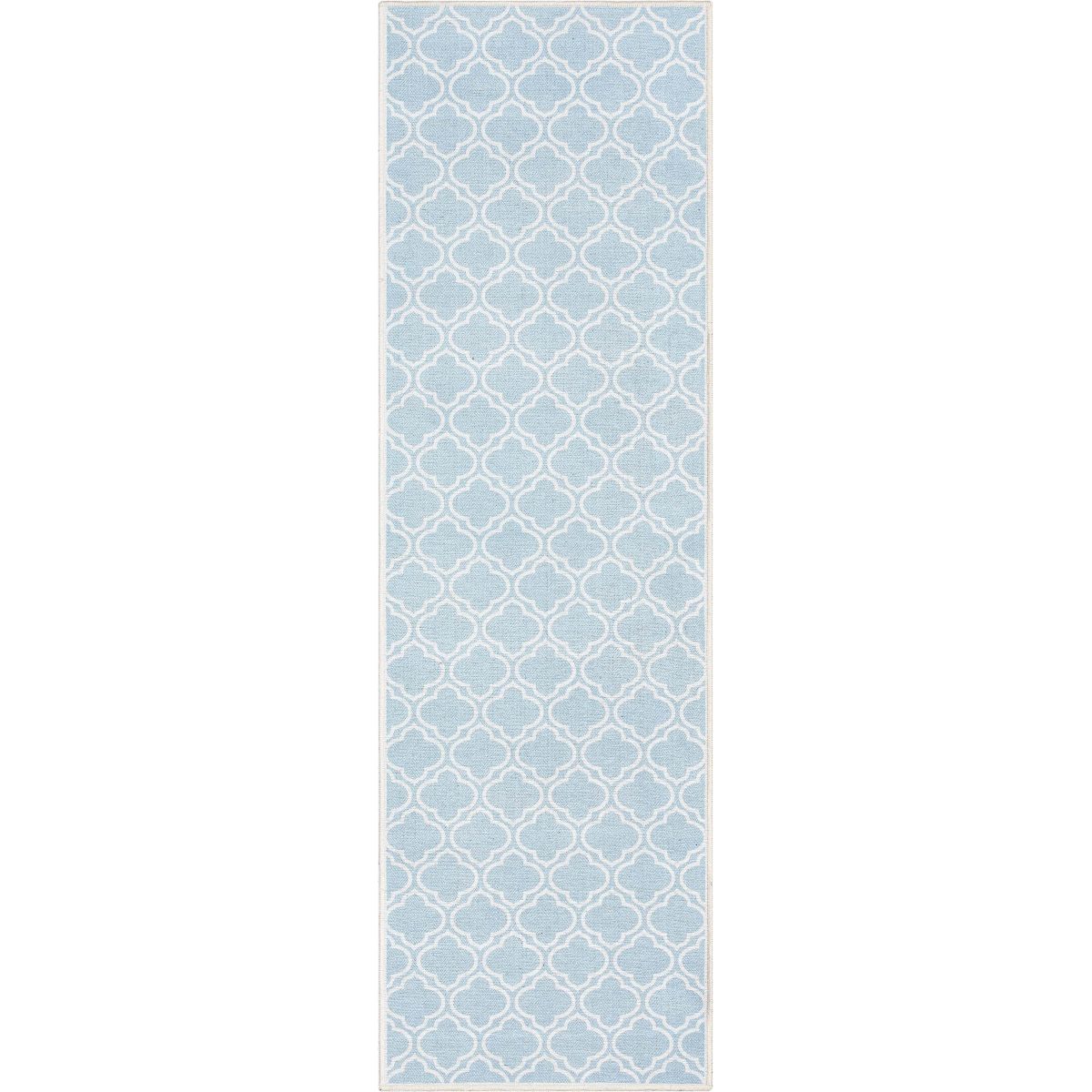 Lattice Moroccan Trellis Light Blue Ivory Washable Rug W-MR-04G