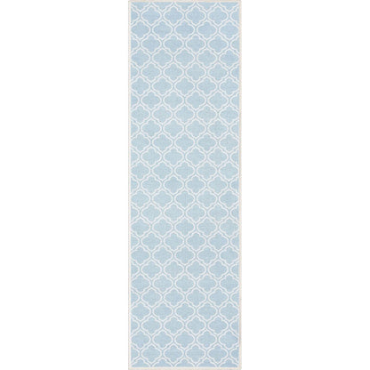 Lattice Moroccan Trellis Light Blue Ivory Washable Rug W-MR-04G