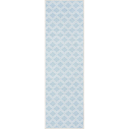 Lattice Moroccan Trellis Light Blue Ivory Washable Rug W-MR-04G