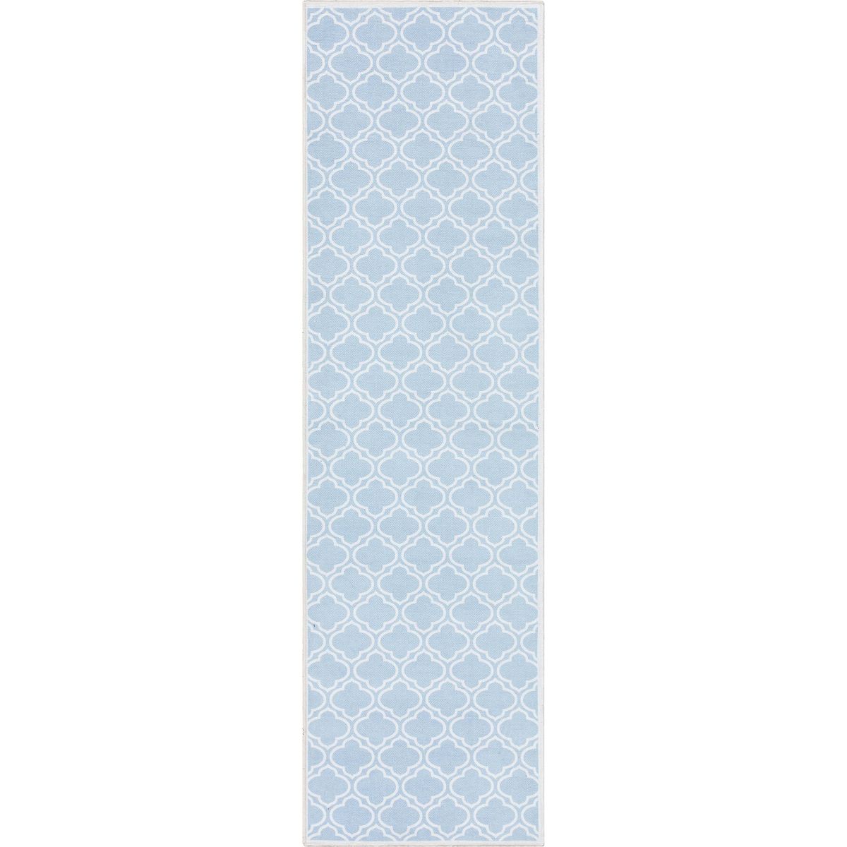 Lattice Moroccan Trellis Light Blue Ivory Washable Rug W-MR-04G