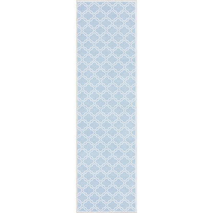 Lattice Moroccan Trellis Light Blue Ivory Washable Rug W-MR-04G