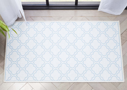 Lattice Moroccan Trellis Ivory Light Blue Washable Rug W-MR-04H
