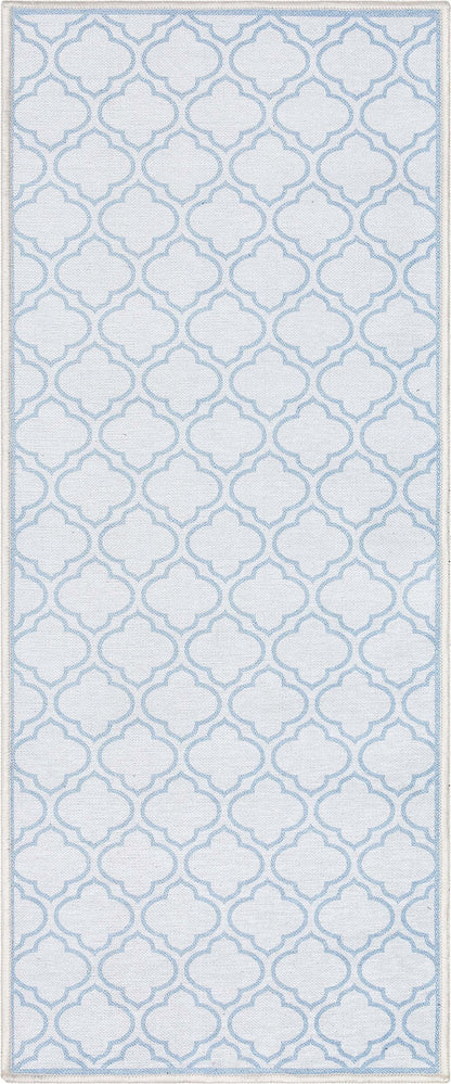 Lattice Moroccan Trellis Ivory Light Blue Washable Rug W-MR-04H