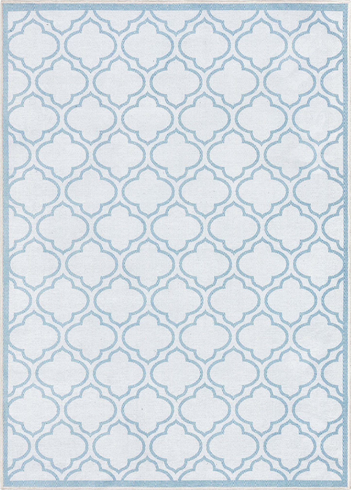 Lattice Moroccan Trellis Ivory Light Blue Washable Rug W-MR-04H
