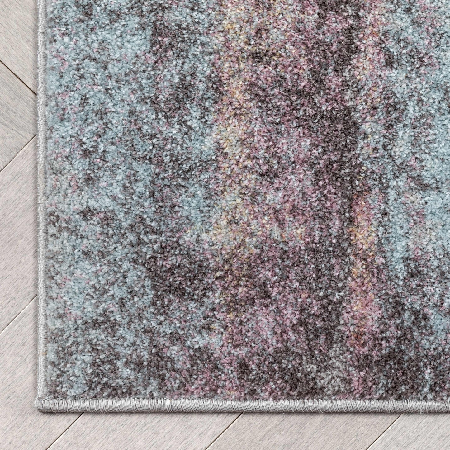 Laughlin Mid-Century Modern Geometric Boxes Blue Multi 3D Textured Rug WH-134