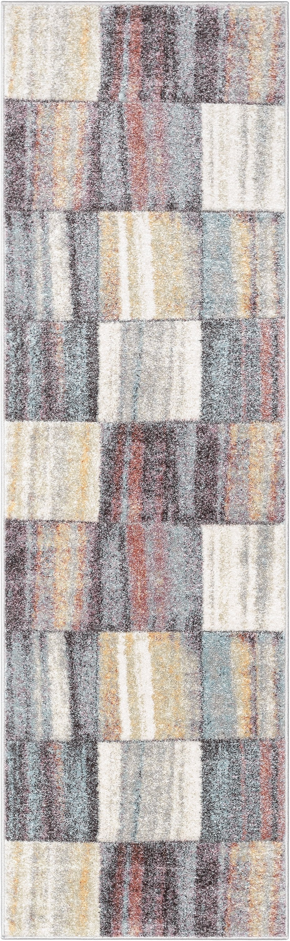 Laughlin Mid-Century Modern Geometric Boxes Blue Multi 3D Textured Rug WH-134