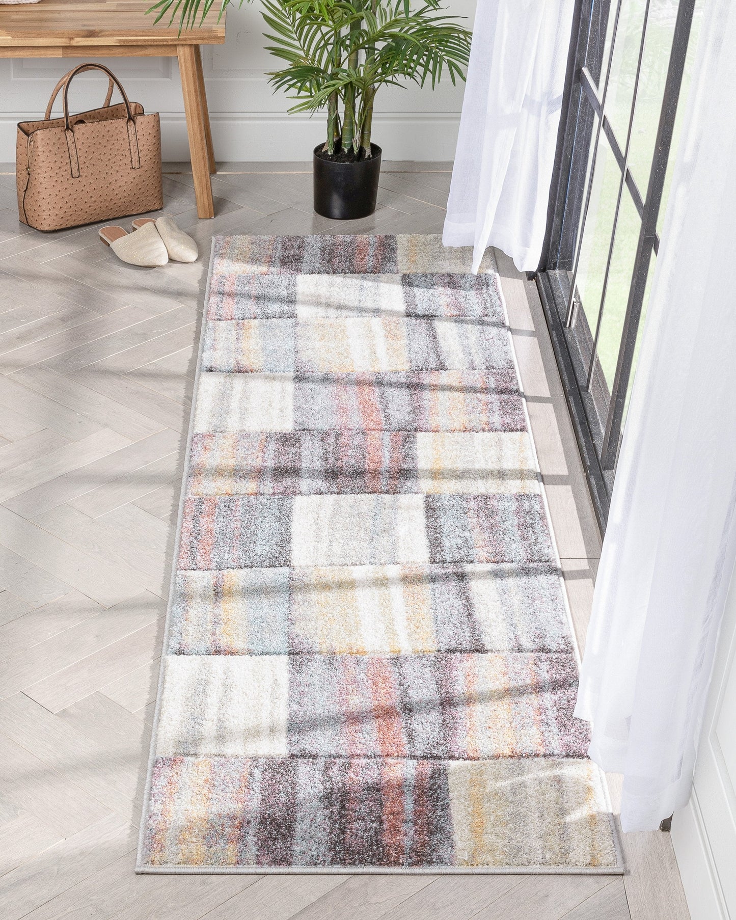 Laughlin Mid-Century Modern Geometric Boxes Blue Multi 3D Textured Rug WH-134