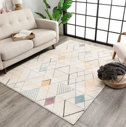 Prism Geometric Scandinavian 3D Textured White Rug WH-42