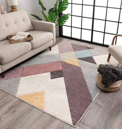 Cinca Geometric Scandinavian 3D Textured Multi Rug WH-52