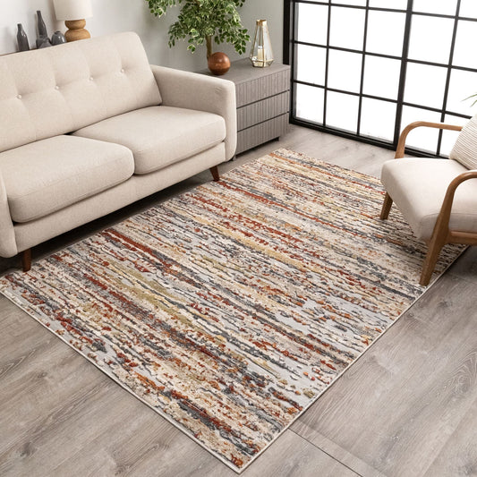 Twilight Abstract Distressed Red-Rust Grey Flatweave High-Low Rug WIL-22