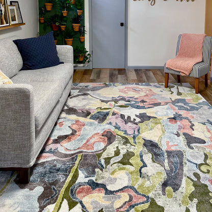 Posy Vintage Floral Blue Blush Rug IVY-34