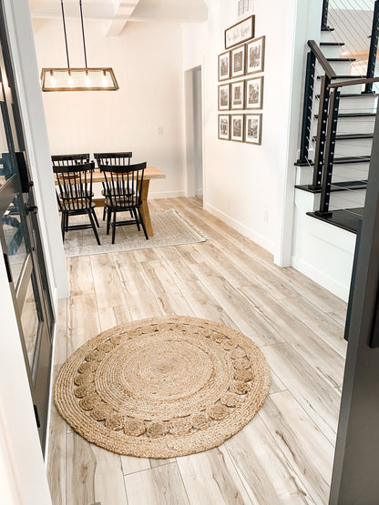 Oleana Farmhouse Jute Rug Hand-Woven Basket Weave Jute Rug Geometric Pattern Natural Color EVA-52