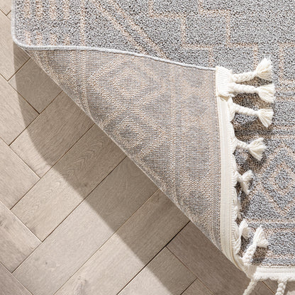 Zafer Tribal Geometric Pattern Grey Kilim-Style RugLDL-217