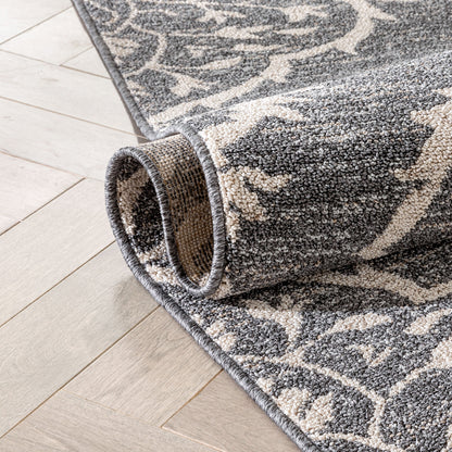Mara Medallion Botanical Pattern Grey Kilim-Style RugLDL-237