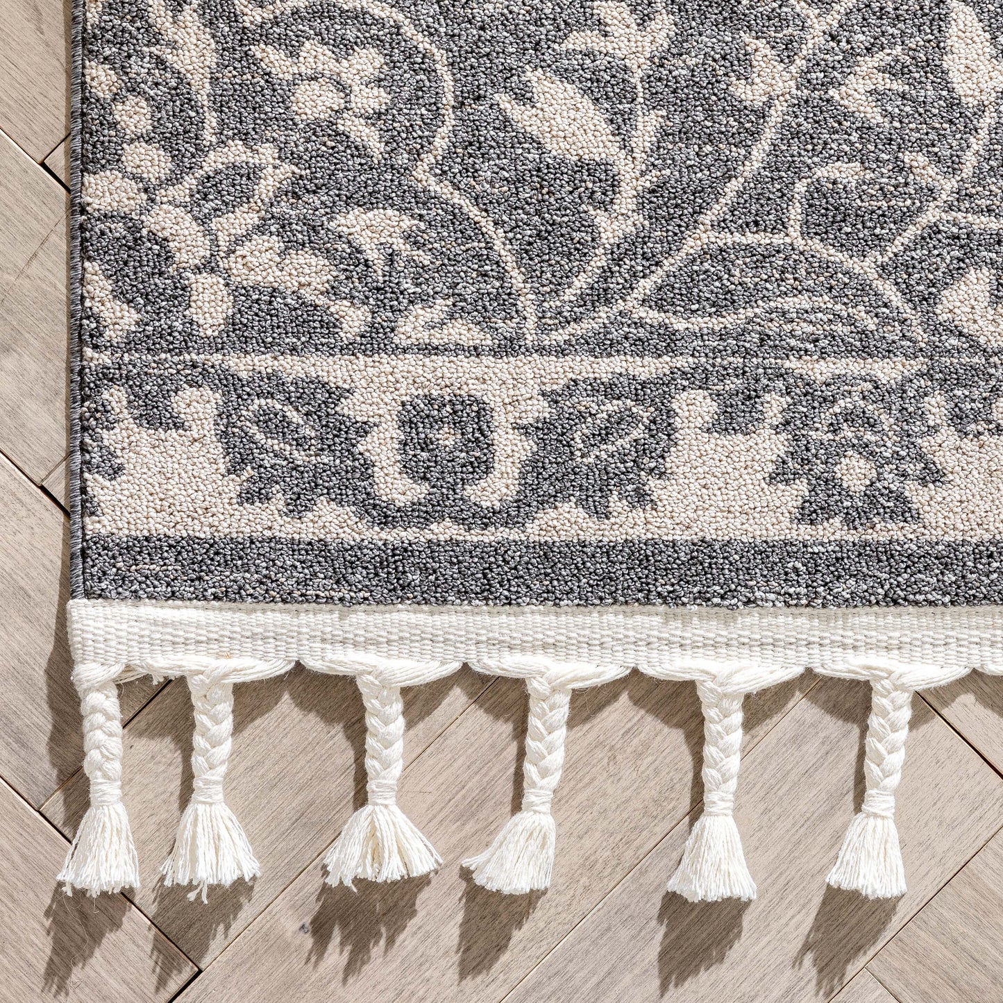 Mara Medallion Botanical Pattern Grey Kilim-Style RugLDL-237