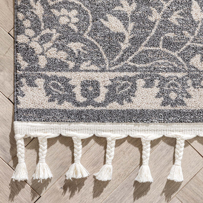 Mara Medallion Botanical Pattern Grey Kilim-Style RugLDL-237