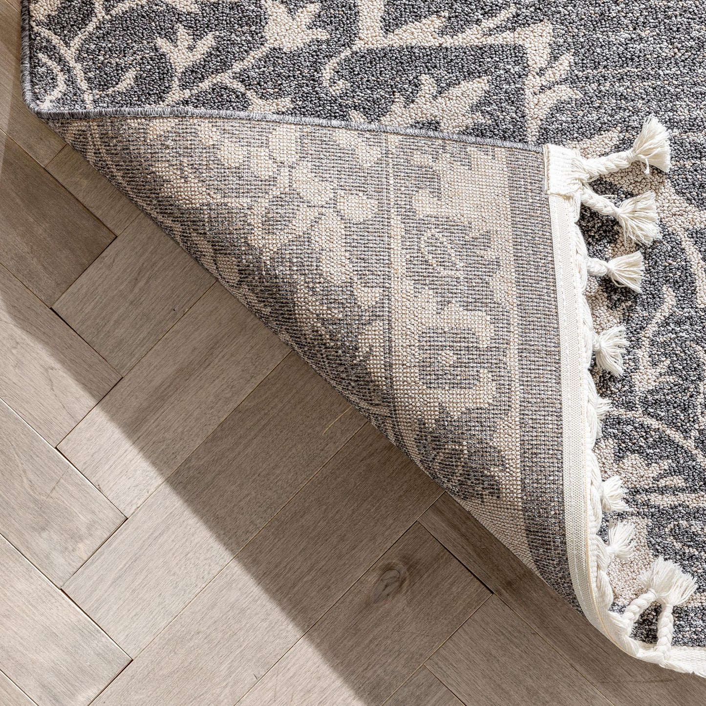 Mara Medallion Botanical Pattern Grey Kilim-Style RugLDL-237