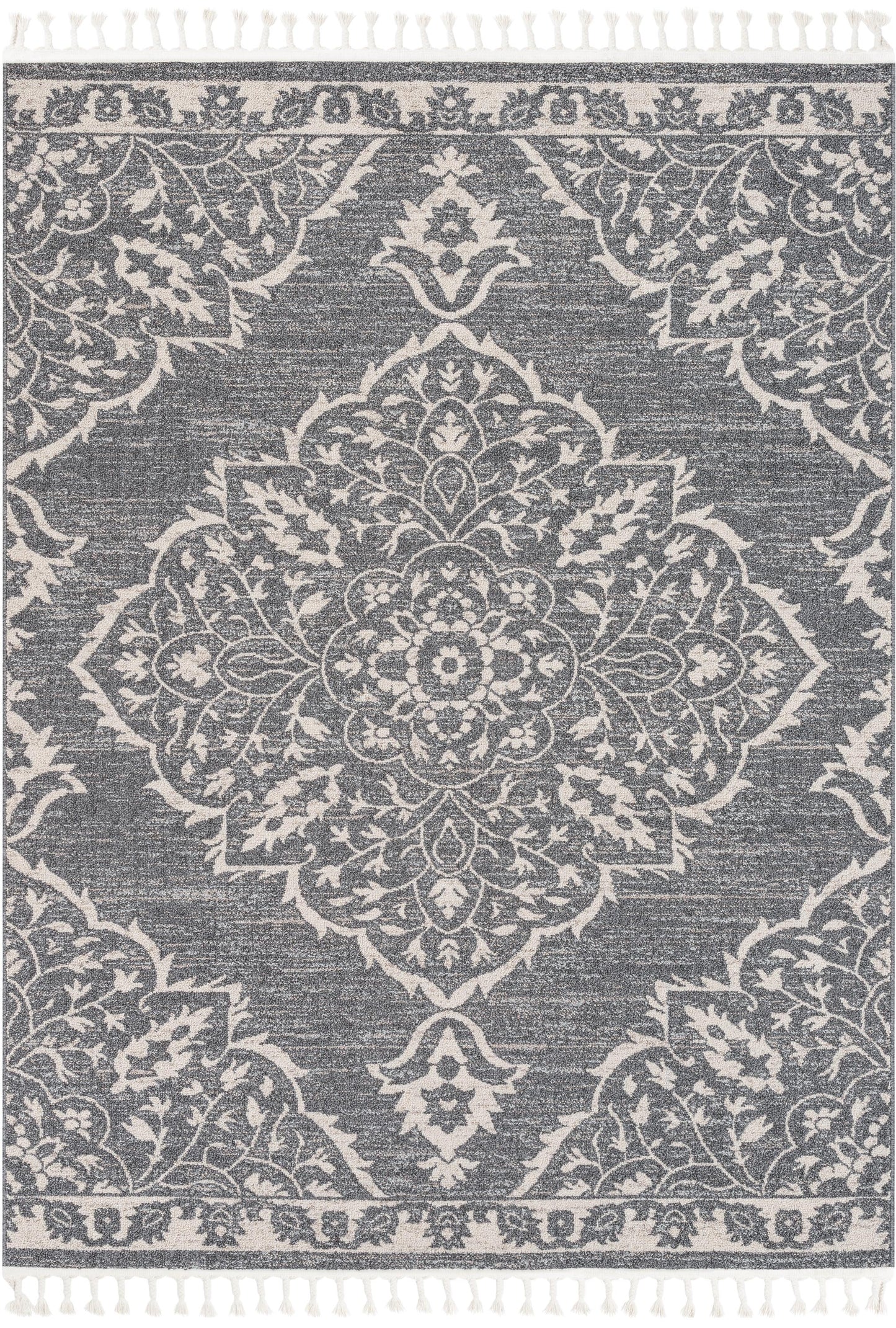 Mara Medallion Botanical Pattern Grey Kilim-Style RugLDL-237