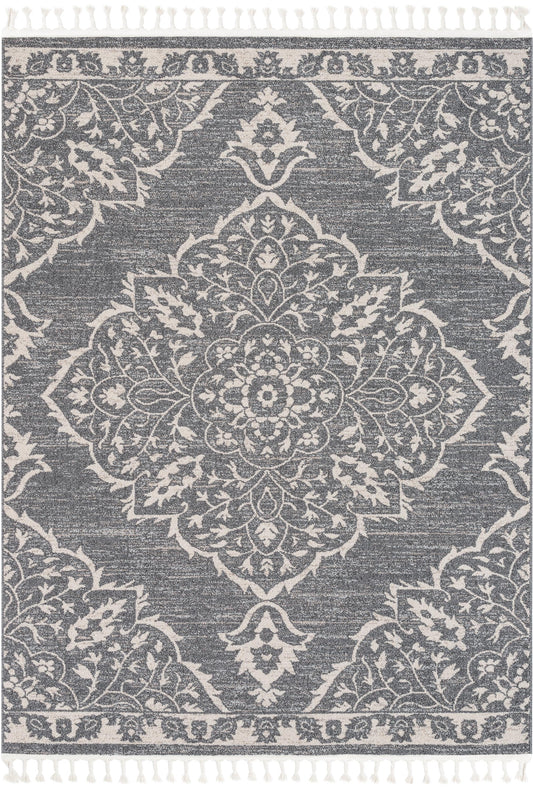 Mara Medallion Botanical Pattern Grey Kilim-Style RugLDL-237