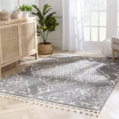 Mara Medallion Botanical Pattern Grey Kilim-Style RugLDL-237
