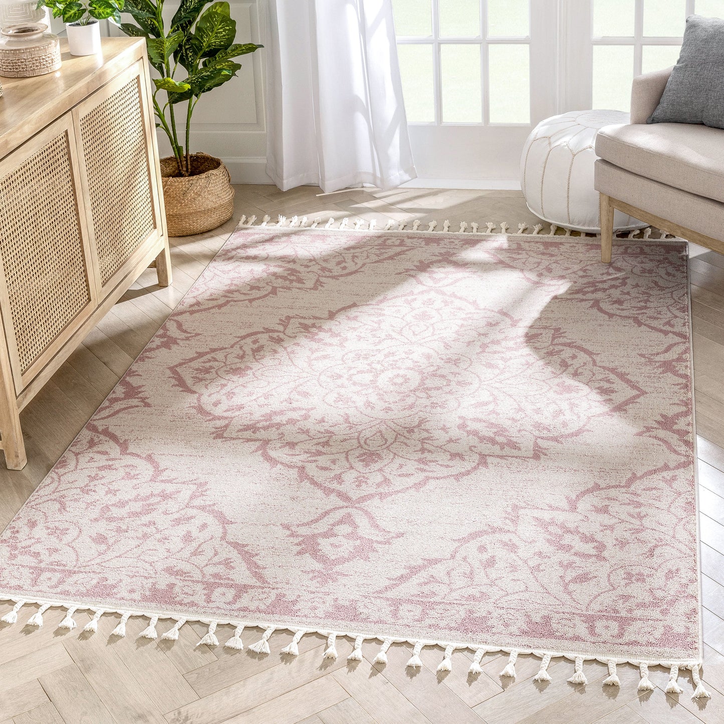Mara Medallion Botanical Pattern Blush Kilim-Style RugLDL-239