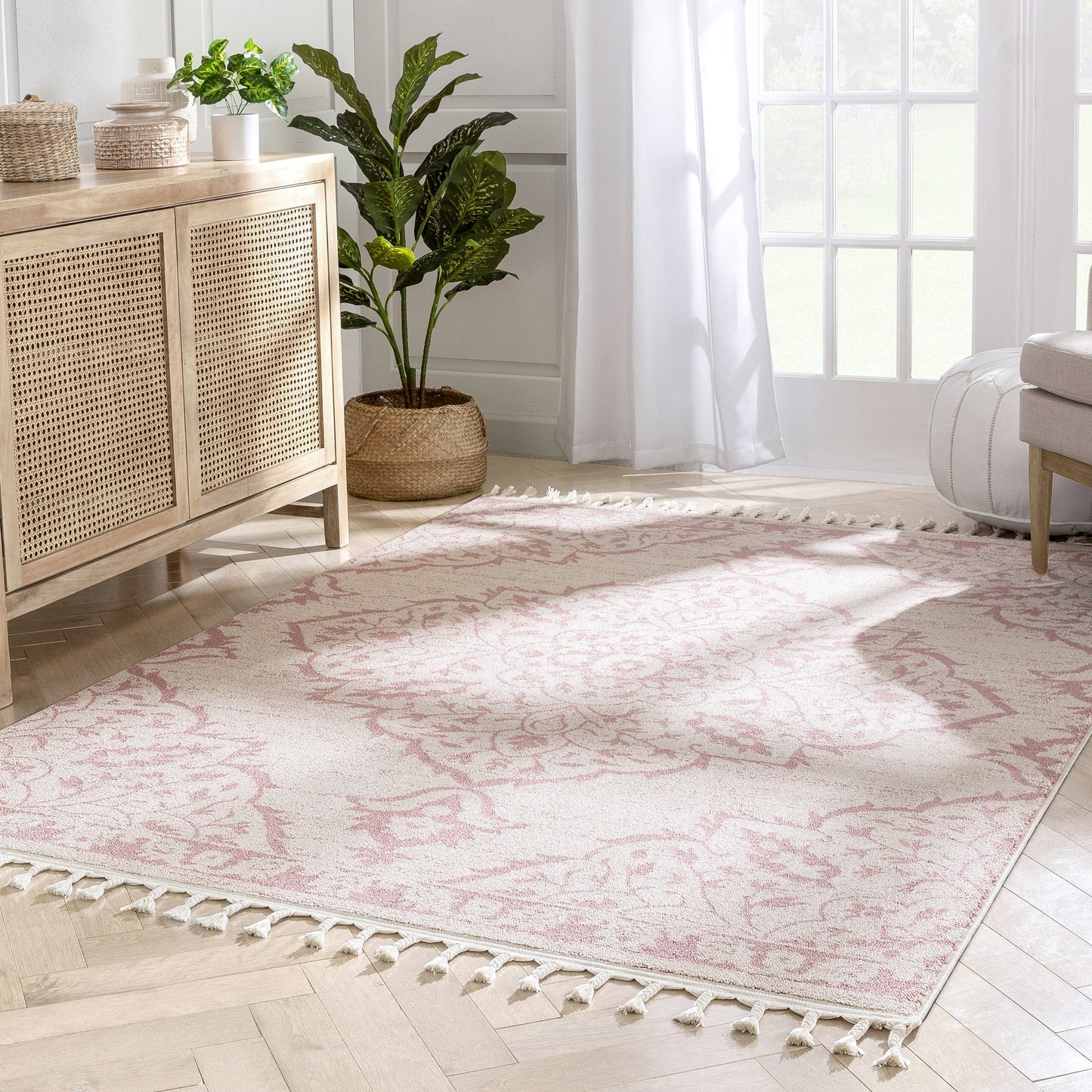 Mara Medallion Botanical Pattern Blush Kilim-Style RugLDL-239