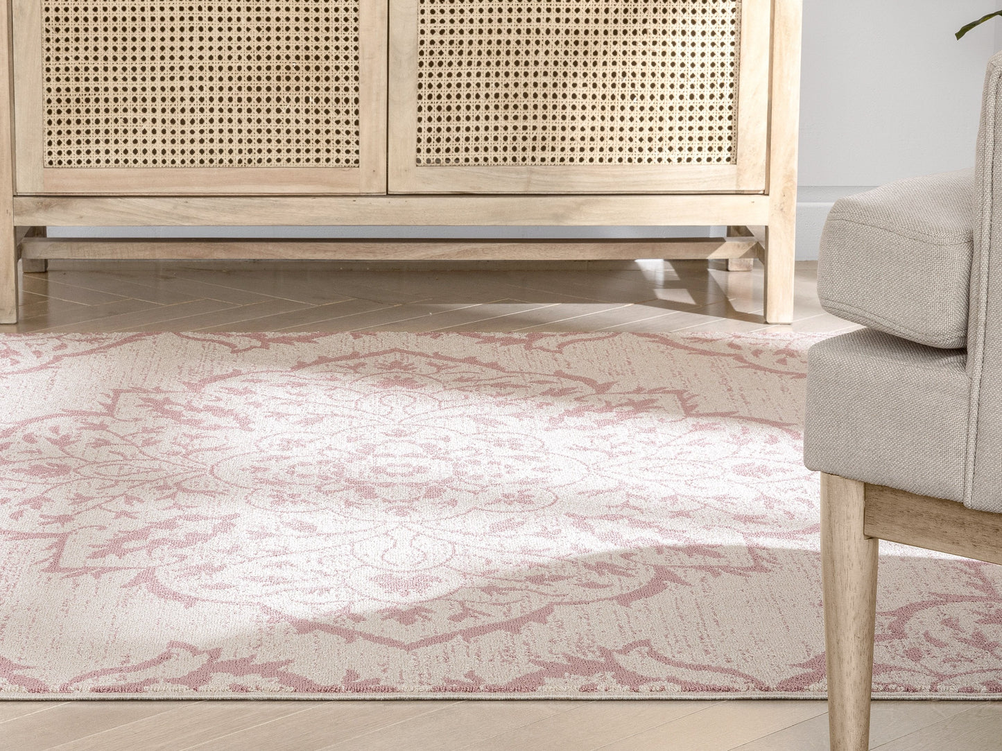 Mara Medallion Botanical Pattern Blush Kilim-Style RugLDL-239