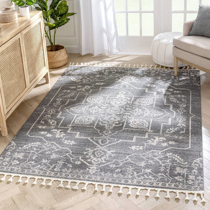 Valentina Oriental Medallion Pattern Grey Kilim-Style RugLDL-247