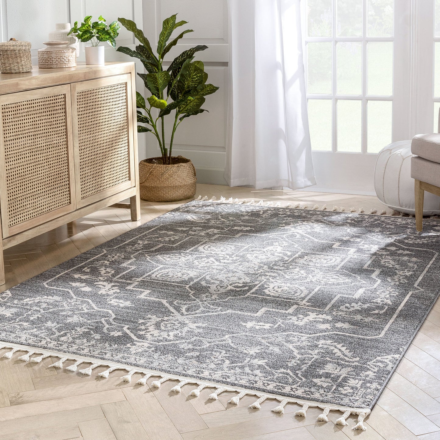 Valentina Oriental Medallion Pattern Grey Kilim-Style RugLDL-247